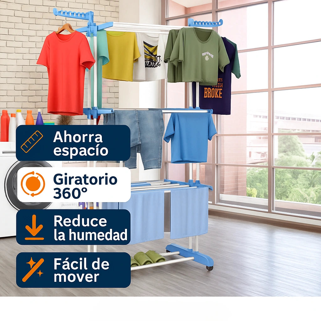 Tendedero Móvil 360° que ordena tu espacio al instante.