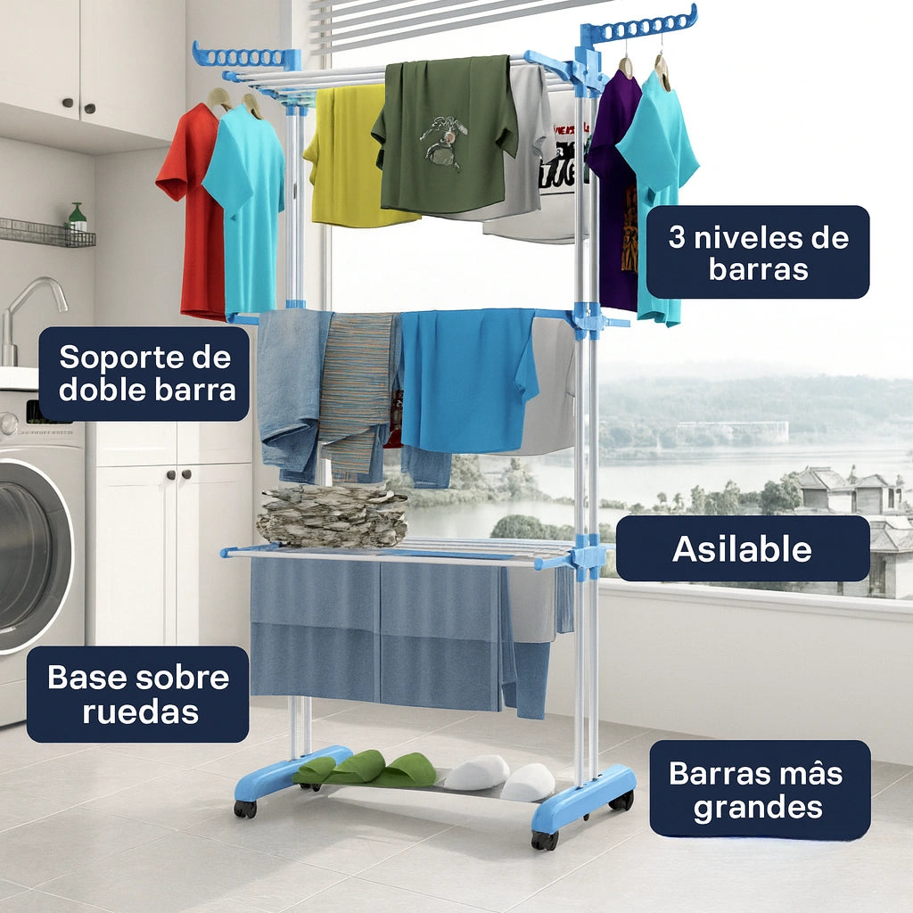 Tendedero Móvil 360° que ordena tu espacio al instante.