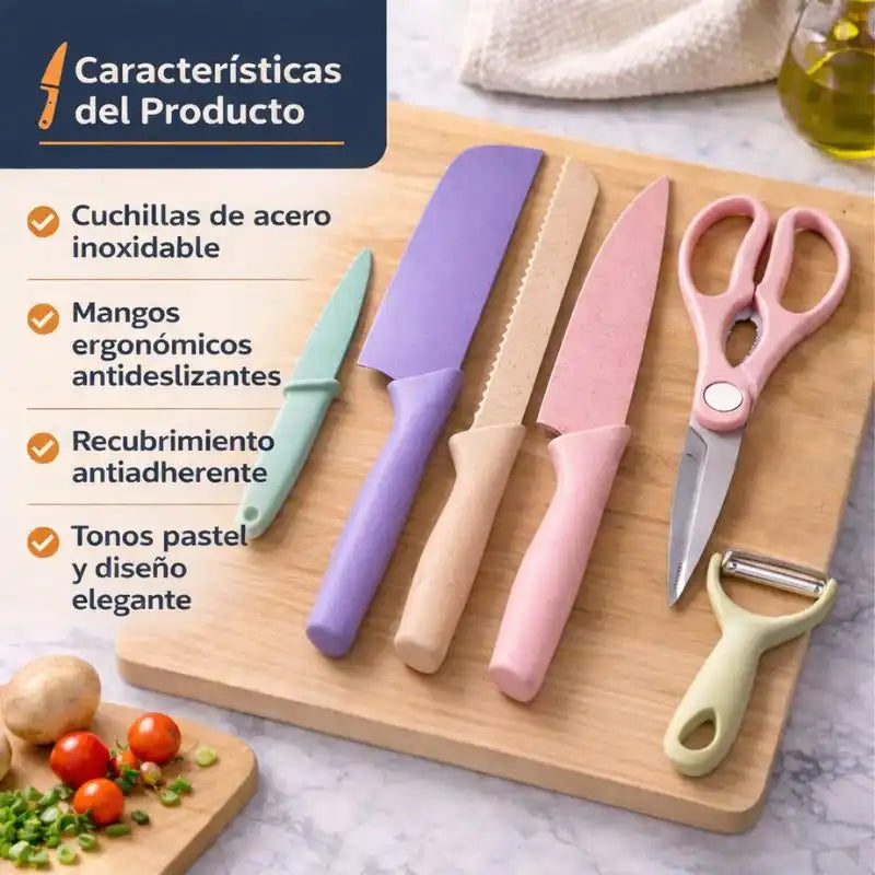 Set Profesional de 6 Cuchillos - de Cocina Afilados.