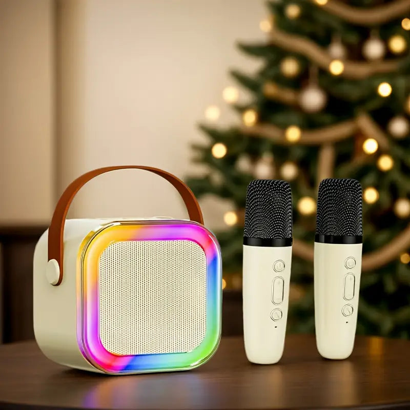 ¡Mini Karaoke Portátil con 2 Micrófonos: Convierte cualquier lugar en una fiesta con el!