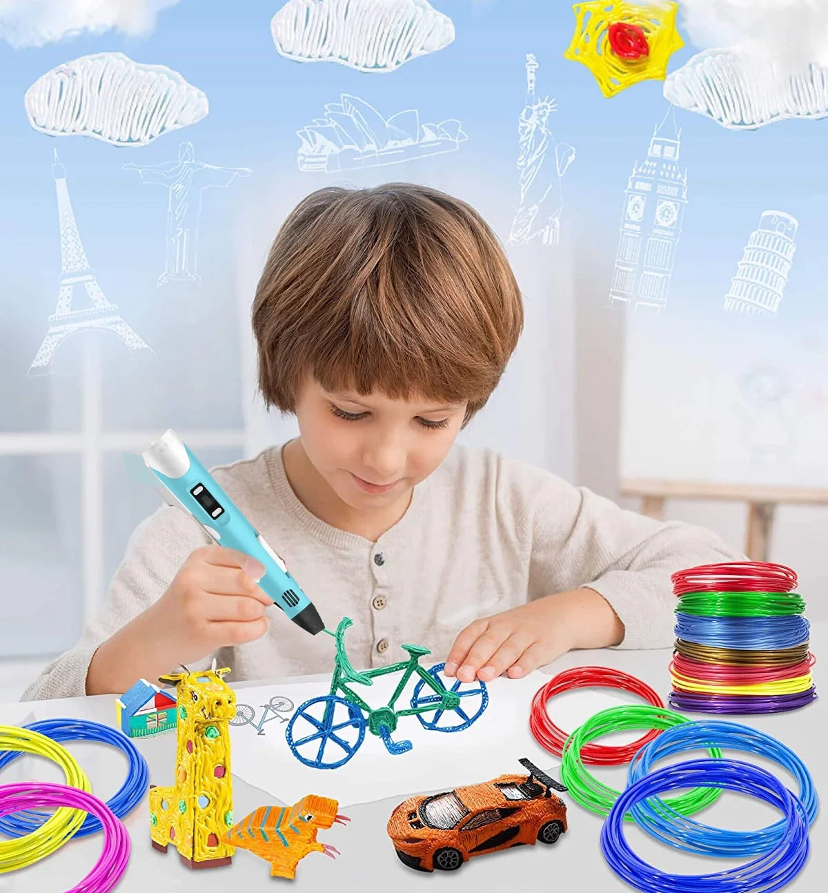 Set Bolígrafo 3D Kidsy® Inlcuye Filamentos PLA - ¡Crea figuras reales desde el dibujo!