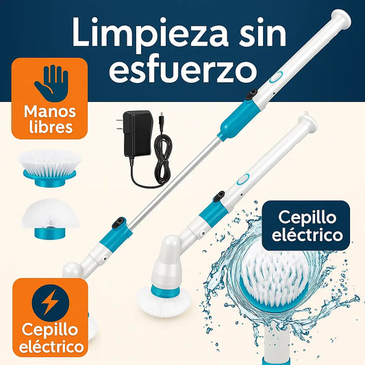 Cepillo Giratorio LimpiaTurbo 360° – Escobilla Eléctrica de Largo Mango para Hogar