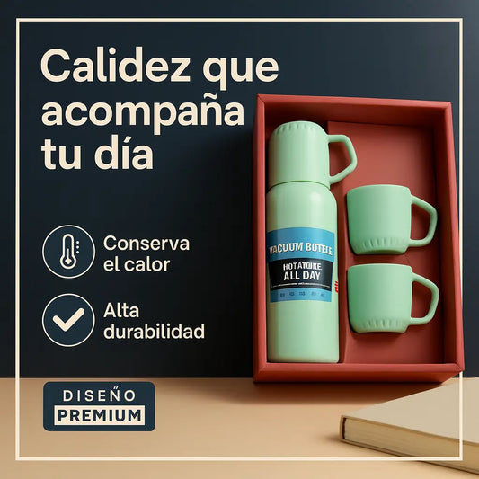 Set - Termo Termico con 3 Tazas: Bebidas a la Temperatura Perfecta Todo el Día.