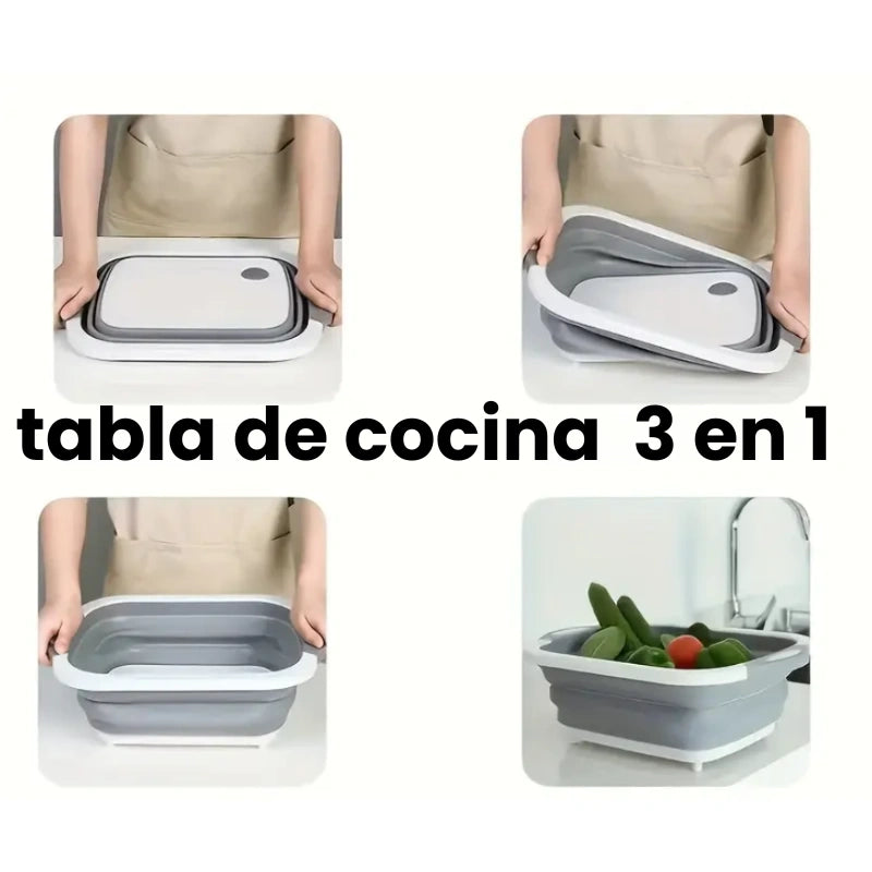 Tabla de Cocina 3 en 1: Corta, Lava y Escurre en un Solo Paso.