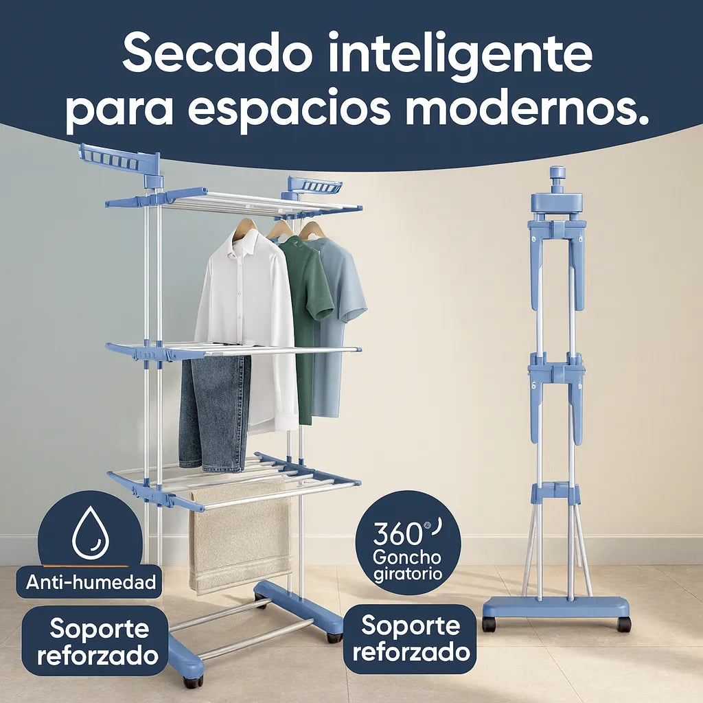 Tendedero Móvil 360° que ordena tu espacio al instante.
